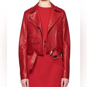 The Row Red Leather Biker Jacket